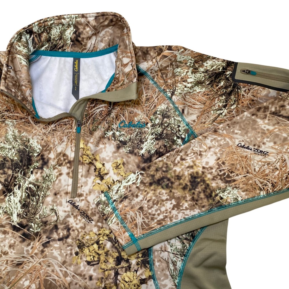 Cabelas OutfitHER Womens Large Zonz Western Camo Quarter Zip Hunting Pullover